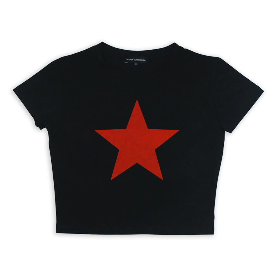 ESC BUTİK Red Star Baskılı Siyah Crop