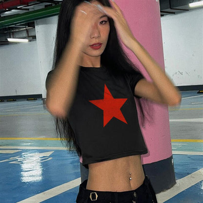 ESC BUTİK Red Star Baskılı Siyah Crop