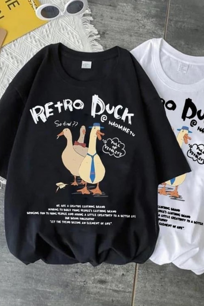 ESC BUTİK Retro Duck Baskılı Unisex Oversize T-shirt