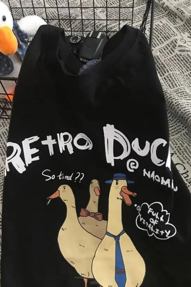 ESC BUTİK Retro Duck Baskılı Unisex Oversize T-shirt