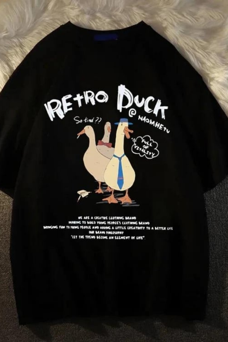 ESC BUTİK Retro Duck Baskılı Unisex Oversize T-shirt