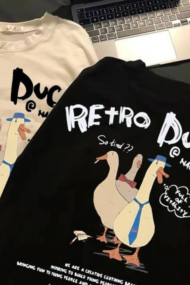 ESC BUTİK Retro Duck Baskılı Unisex Oversize T-shirt