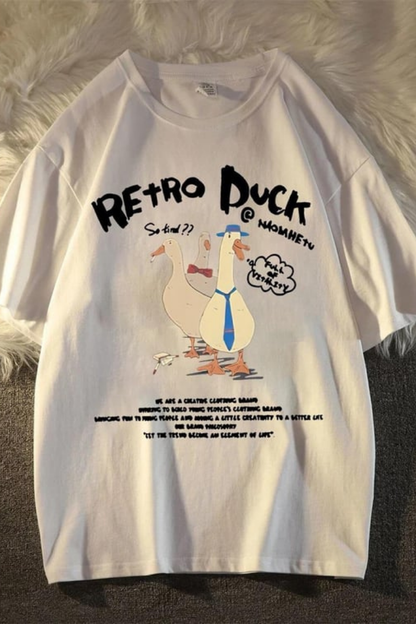 ESC BUTİK Retro Duck Baskılı Unisex Oversize T-shirt