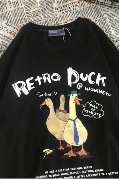 ESC BUTİK Retro Duck Baskılı Unisex Oversize T-shirt