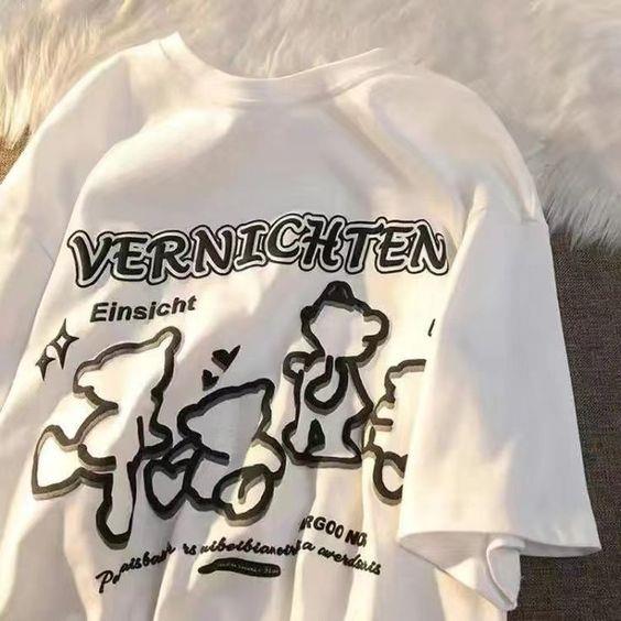 ESC BUTİK Retro Vernichten Baskılı Beyaz Unisex Oversize T-shirt