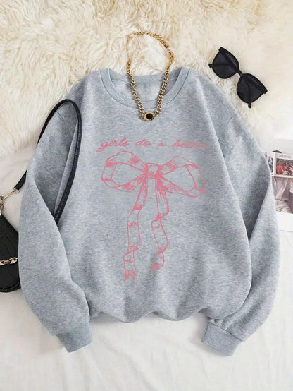 ESC BUTİK Ribbon Baskılı Gri Unisex Oversize Bisiklet Yaka Sweatshirt