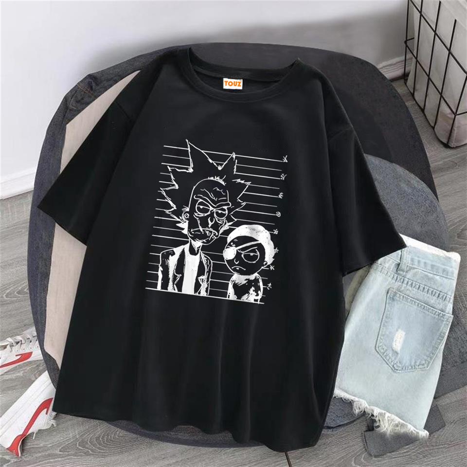 ESC BUTİK R&M Baskılı Siyah Unisex Oversize T-shirt