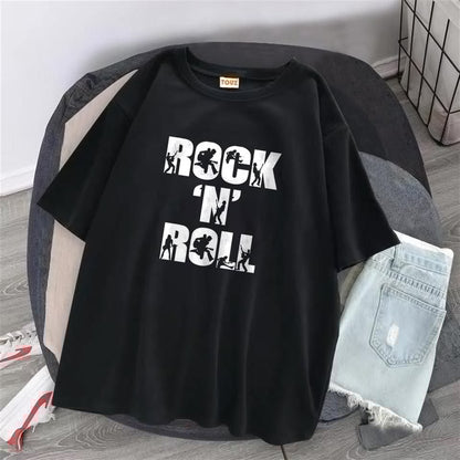 ESC BUTİK Rock 'N' Roll Siyah Unisex Oversize T-shirt