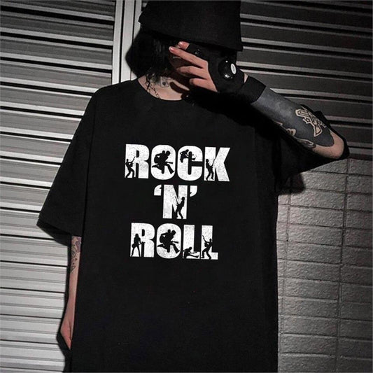 ESC BUTİK Rock 'N' Roll Siyah Unisex Oversize T-shirt