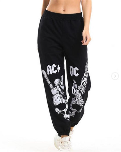 ESC BUTİK Rock Serisi AC/DC Baskılı Oversize Unisex Siyah Eşofman Altı