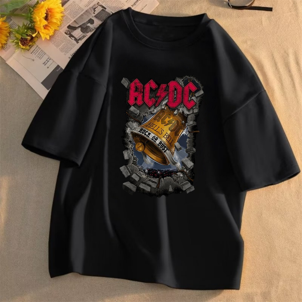 ESC BUTİK Rock Serisi AC/DC Baskılı Siyah Unisex Oversize T-shirt