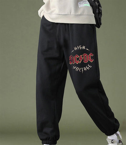 ESC BUTİK Rock Serisi AC/DC Logo Baskılı Oversize Unisex Siyah Eşofman Altı