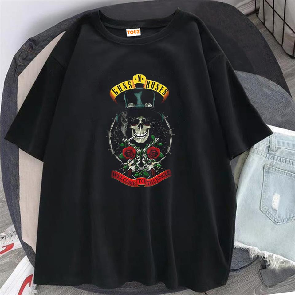 ESC BUTİK Rock Serisi Guns N' Roses Skull Siyah Unisex Oversize T-shirt