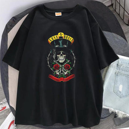 ESC BUTİK Rock Serisi Guns N' Roses Skull Siyah Unisex Oversize T-shirt