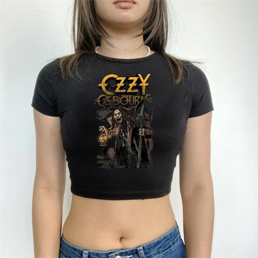 ESC BUTİK Rock Serisi Hard Rock Slayer Baskılı Siyah Crop