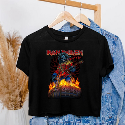 ESC BUTİK Rock Serisi Iron Maiden Baskılı Siyah Crop