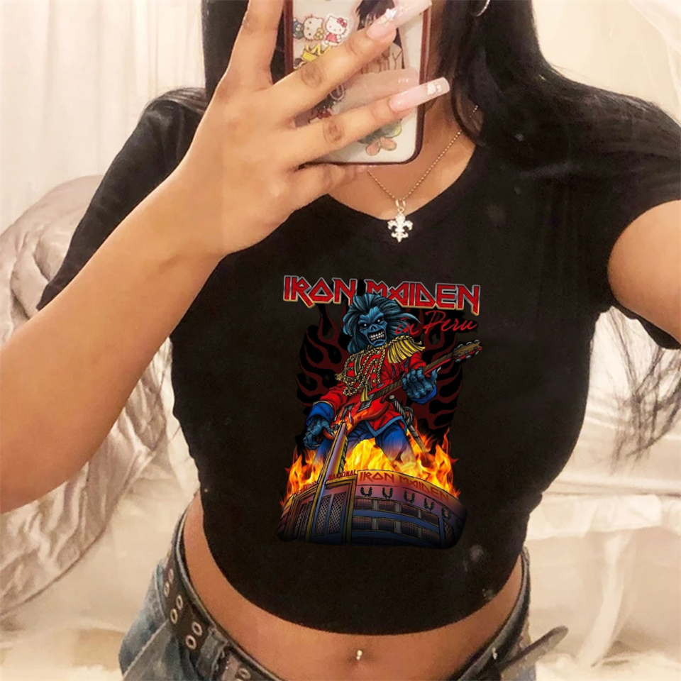 ESC BUTİK Rock Serisi Iron Maiden Baskılı Siyah Crop