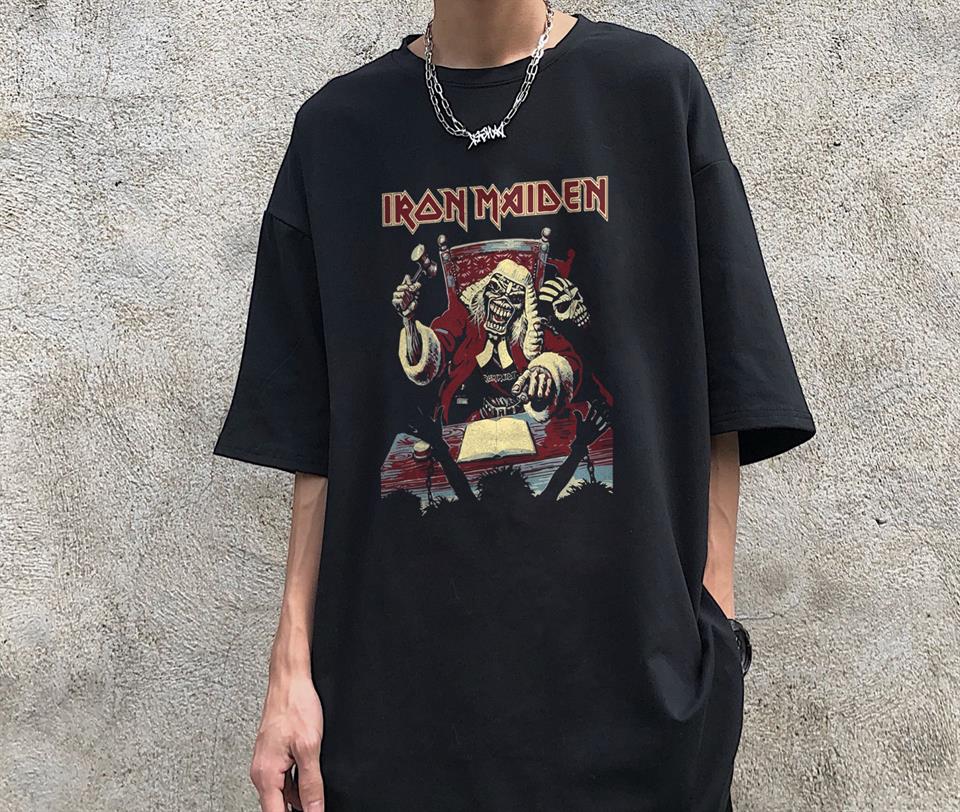 ESC BUTİK Rock Serisi Iron Maiden Skull Siyah Unisex Oversize T-shirt