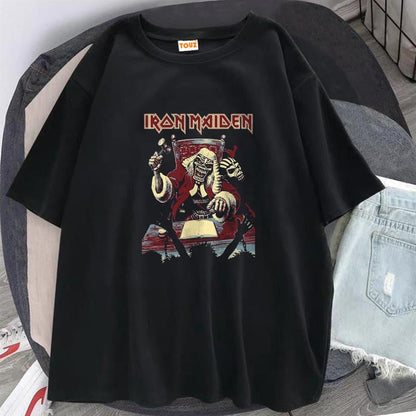 ESC BUTİK Rock Serisi Iron Maiden Skull Siyah Unisex Oversize T-shirt