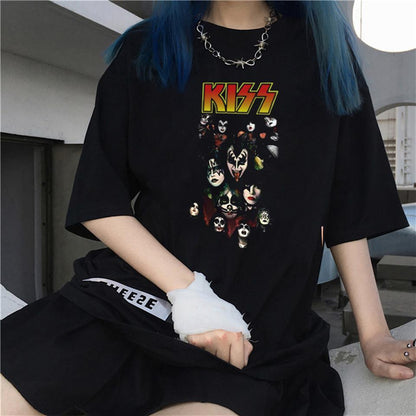 ESC BUTİK Rock Serisi Kiss Rock Band Siyah Unisex Oversize T-shirt