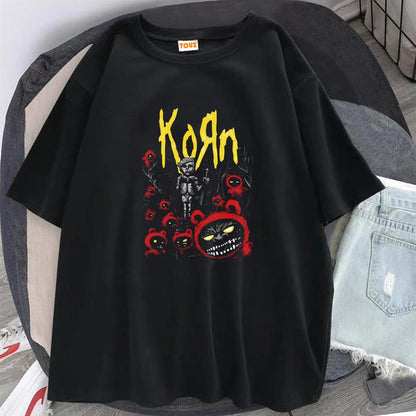 ESC BUTİK Rock Serisi Korn Poster Siyah Unisex Oversize T-shirt