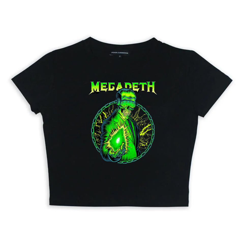 ESC BUTİK Rock Serisi Megadeth Baskılı Siyah Crop