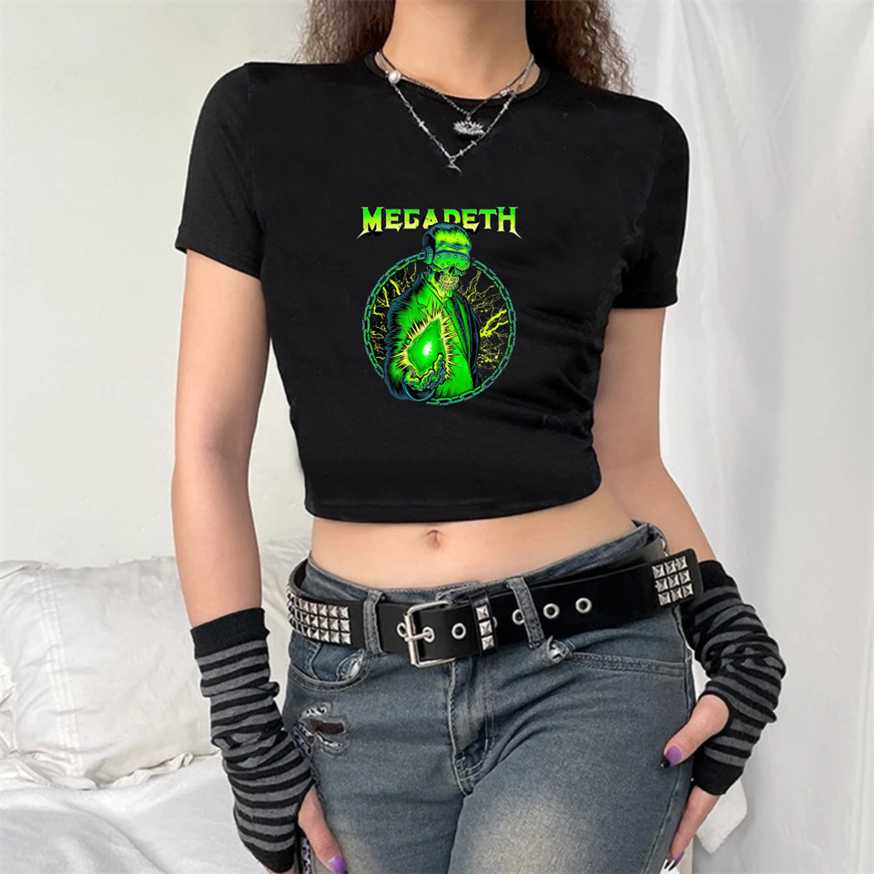 ESC BUTİK Rock Serisi Megadeth Baskılı Siyah Crop