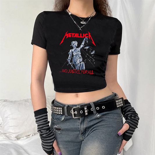 ESC BUTİK Rock Serisi Metallica And Justice For All Siyah Crop