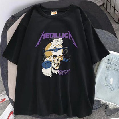 ESC BUTİK Rock Serisi Metallica Damaged Justice Siyah Unisex Oversize T-shirt