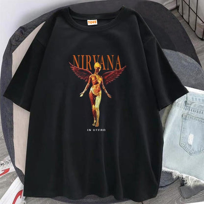 ESC BUTİK Rock Serisi Nirvana In Utero Siyah Unisex Oversize T-shirt