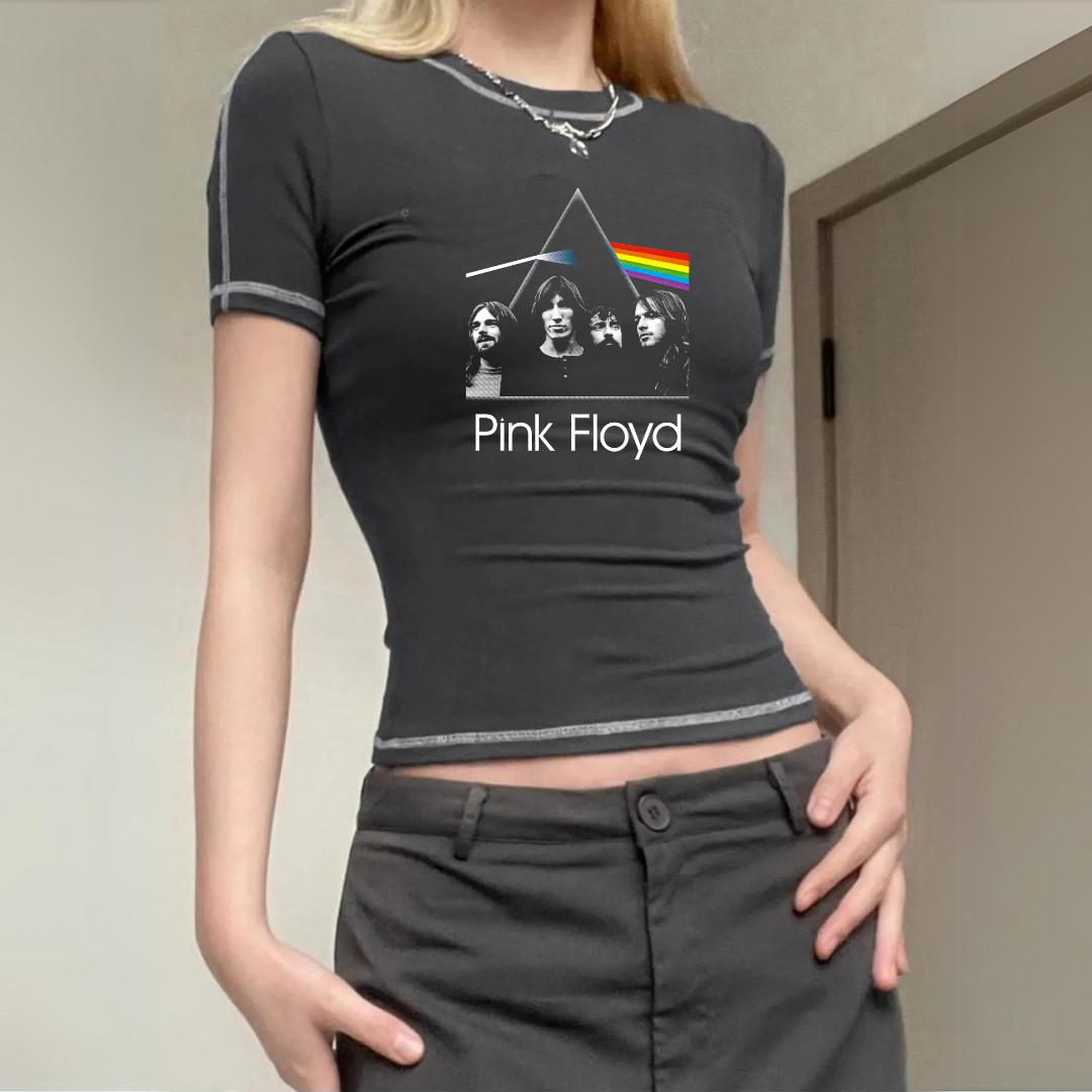 ESC BUTİK Toptan Rock Serisi Pink Floyd Antrasit Crop Bluz