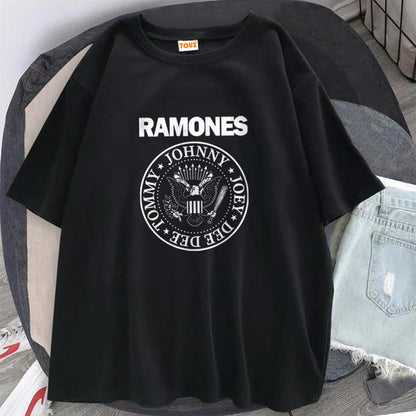 ESC BUTİK Rock Serisi Ramones Logo Siyah Unisex Oversize T-shirt