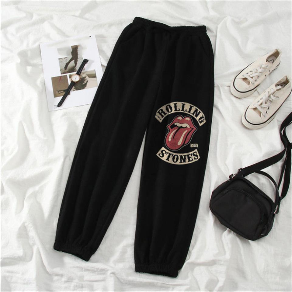 ESC BUTİK Rock Serisi Rolling Stones Vintage Baskılı Oversize Unisex Siyah Eşofman Altı