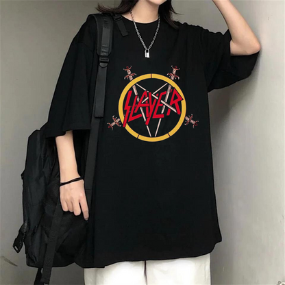 ESC BUTİK Rock Serisi Slayer Baskılı Siyah Unisex Oversize T-shirt