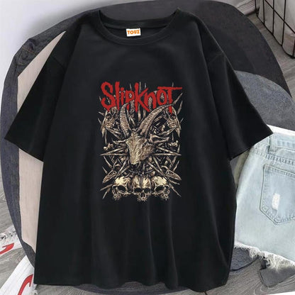 ESC BUTİK Rock Serisi Slipknot Goat & Skulls Siyah Unisex Oversize T-shirt