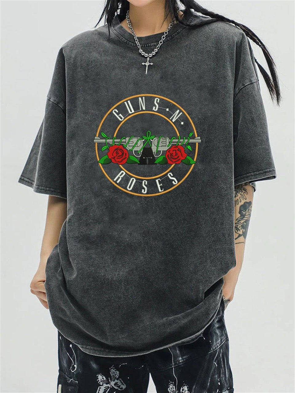 ESC BUTİK Rock Serisi Yıkamalı Guns N' Roses Unisex Eskitme T-shirt