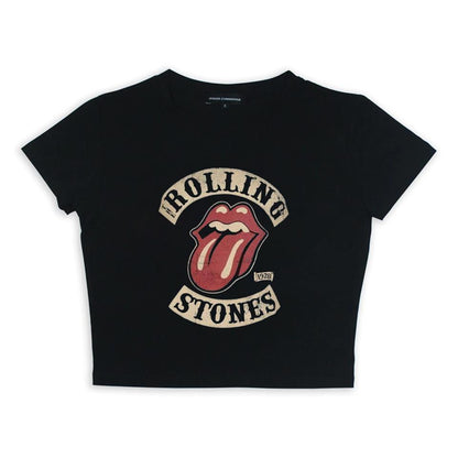 ESC BUTİK Rolling Stones Baskılı Siyah Crop