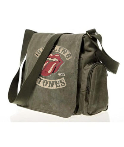 ESC BUTİK Rolling Stones Vintage Baskılı Unisex Yeşil Postacı Çantası