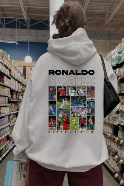 ESC BUTİK Ronaldo Baskılı Beyaz Kapşonlu Sweatshirt