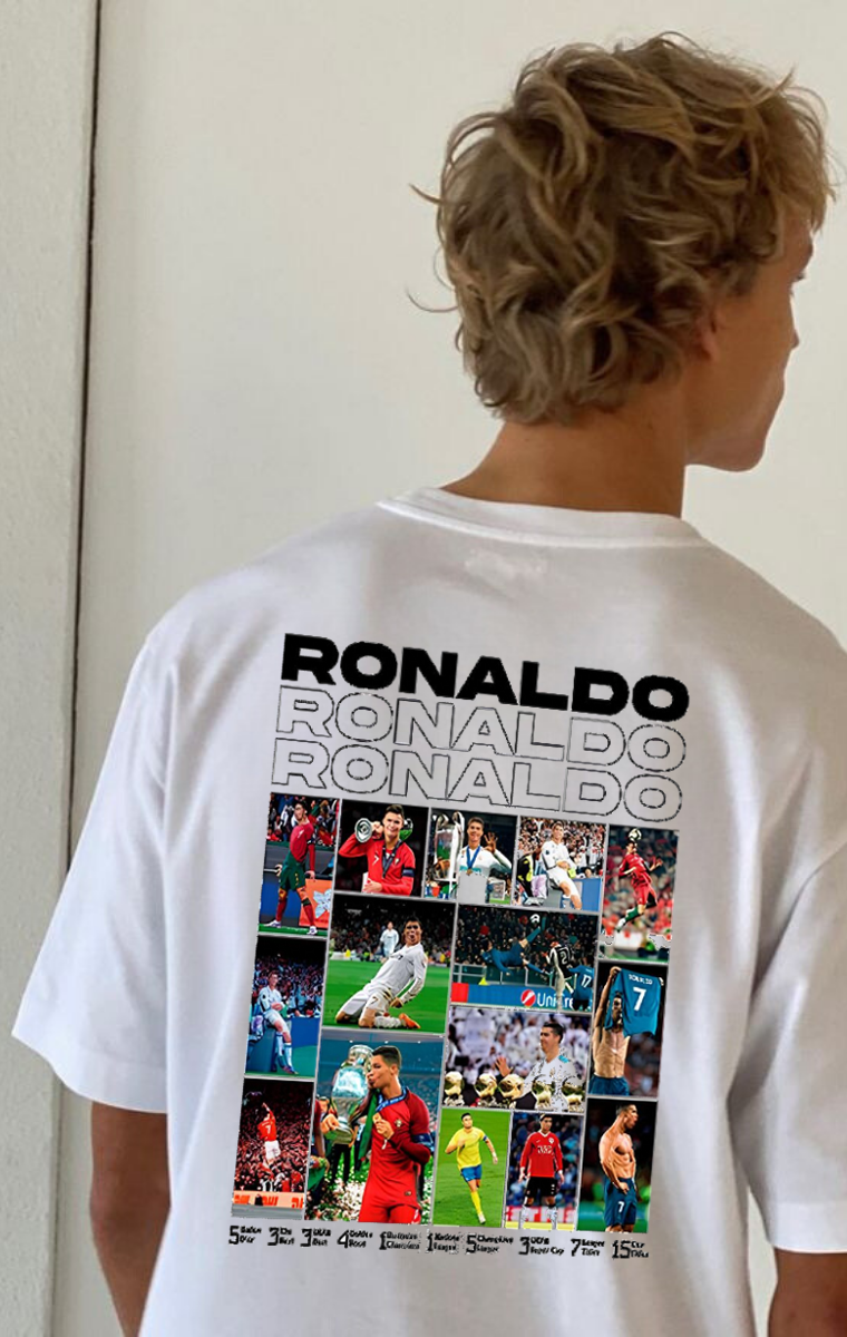 ESC BUTİK Ronaldo Baskılı Beyaz T-shirt