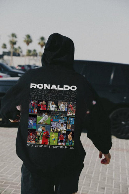 ESC BUTİK Ronaldo Baskılı Siyah Kapşonlu Sweatshirt