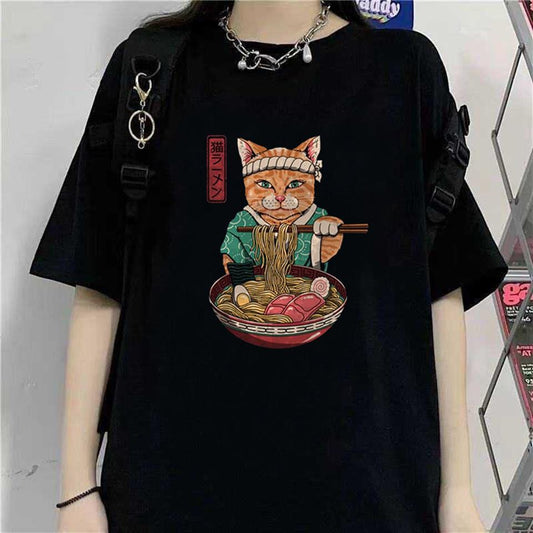 ESC BUTİK Samurai Cat Spaghetti Siyah Unisex Oversize T-shirt