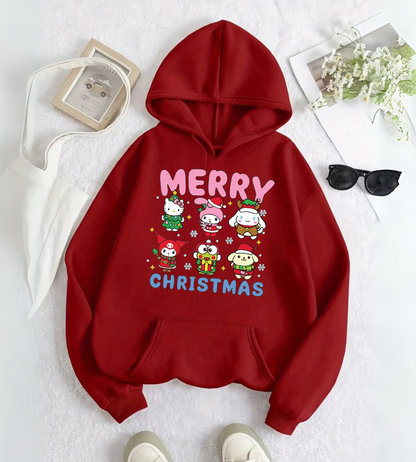 ESC BUTİK Sanrio Merry Christmas Baskılı Kapşonlu Sweatshirt