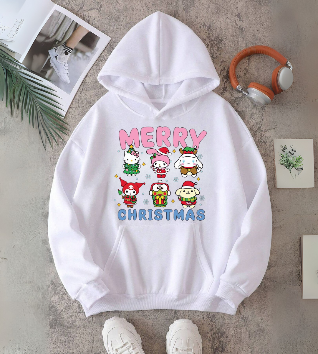 ESC BUTİK Sanrio Merry Christmas Baskılı Kapşonlu Sweatshirt