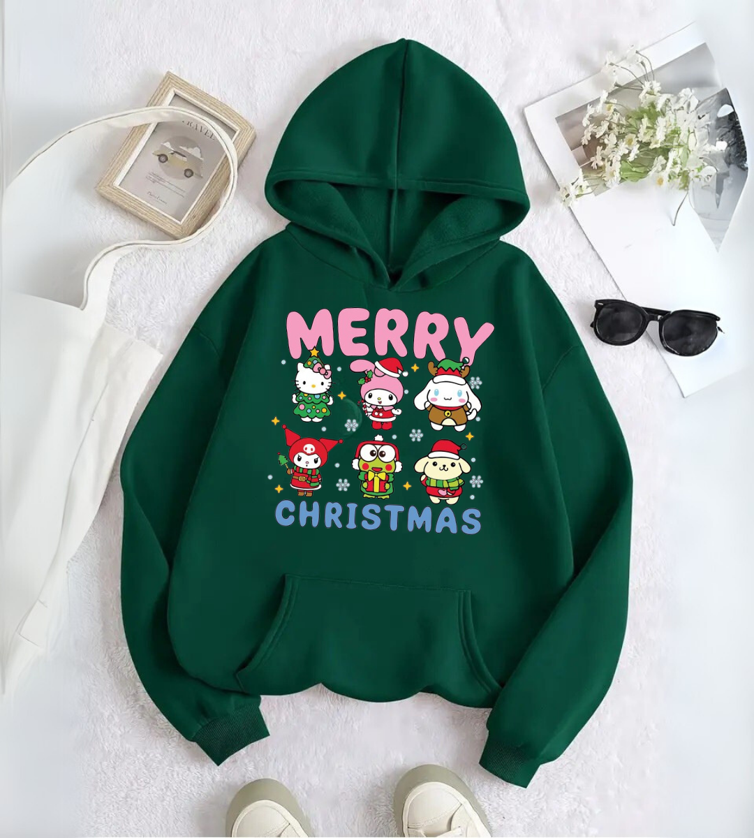 ESC BUTİK Sanrio Merry Christmas Baskılı Kapşonlu Sweatshirt