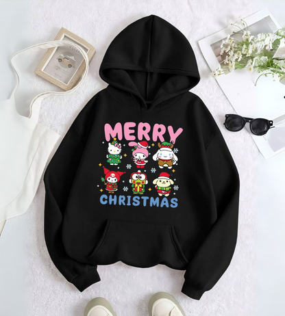 ESC BUTİK Sanrio Merry Christmas Baskılı Kapşonlu Sweatshirt