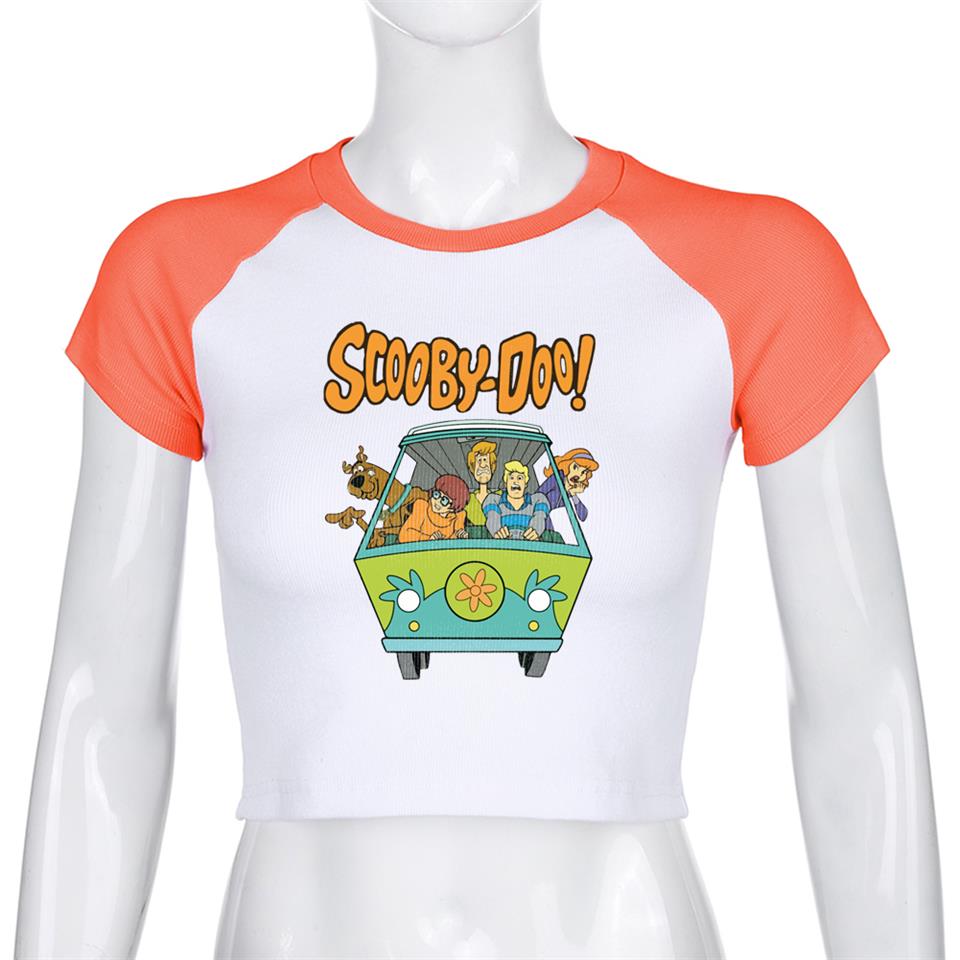 ESC BUTİK Scooby-Doo Baskılı Reglan Kol Beyaz Crop