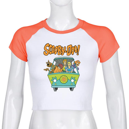 ESC BUTİK Scooby-Doo Baskılı Reglan Kol Beyaz Crop