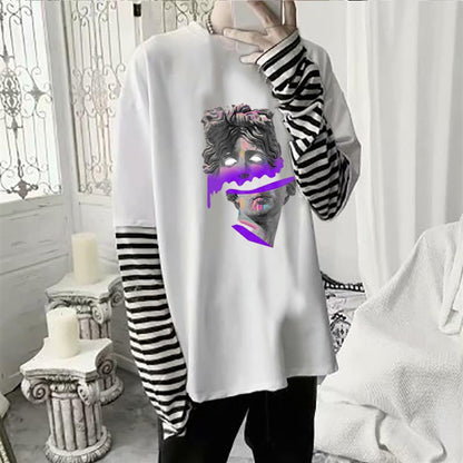 ESC BUTİK Sculpture Art Baskılı Fake Sleeves Unisex Beyaz T-shirt