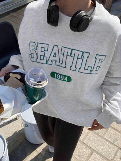 ESC BUTİK Seattle Baskılı Gri Unisex Oversize Bisiklet Yaka Sweatshirt